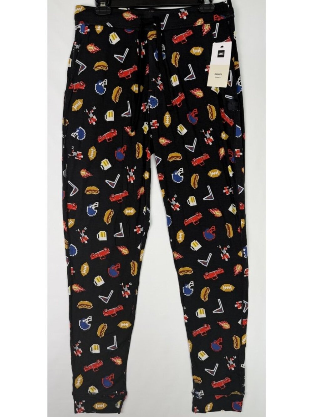 SAXX Snooze Pant Lounge PJ Pajama Football Theme Men's M Black